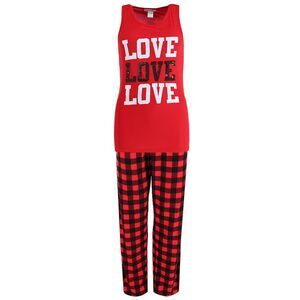 em & alfie Women's Plus Love Tank Buffalo Check Pajama Set